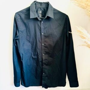 MENS H&M Slim Fit Black Long Sleeve Button Business Casual Classic Dress Shirt L